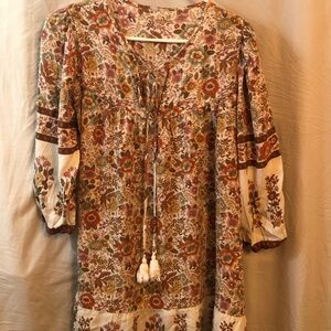 Floral Bohemian Dress with Tassels